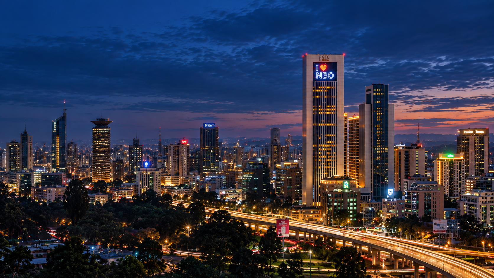 Nairobi financial district at dusk